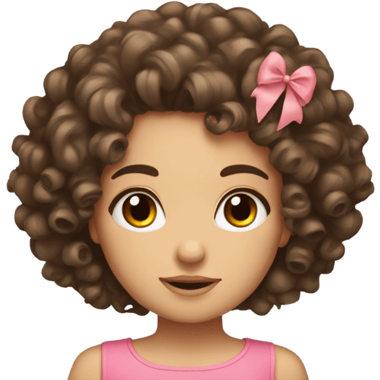 cute curly hair brunette with bow emoji