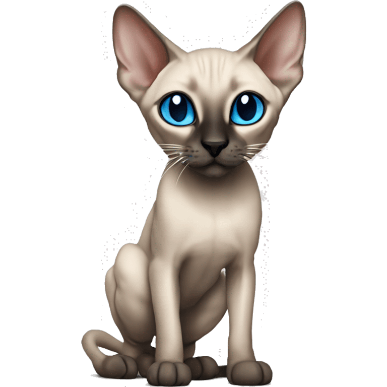 Siamese  Peterbald  cat with blue eyes, full thin body stand, black nose ears and tail emoji