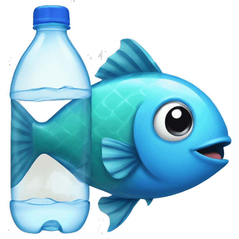 Fish with plastic water bottle in tummy emoji