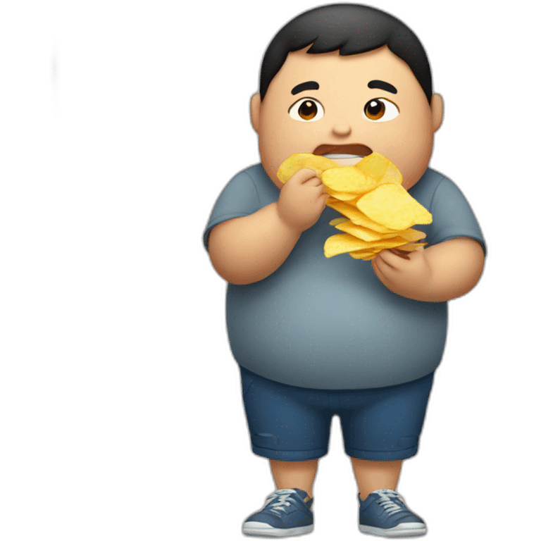 fat chinese boy eating potato chips emoji