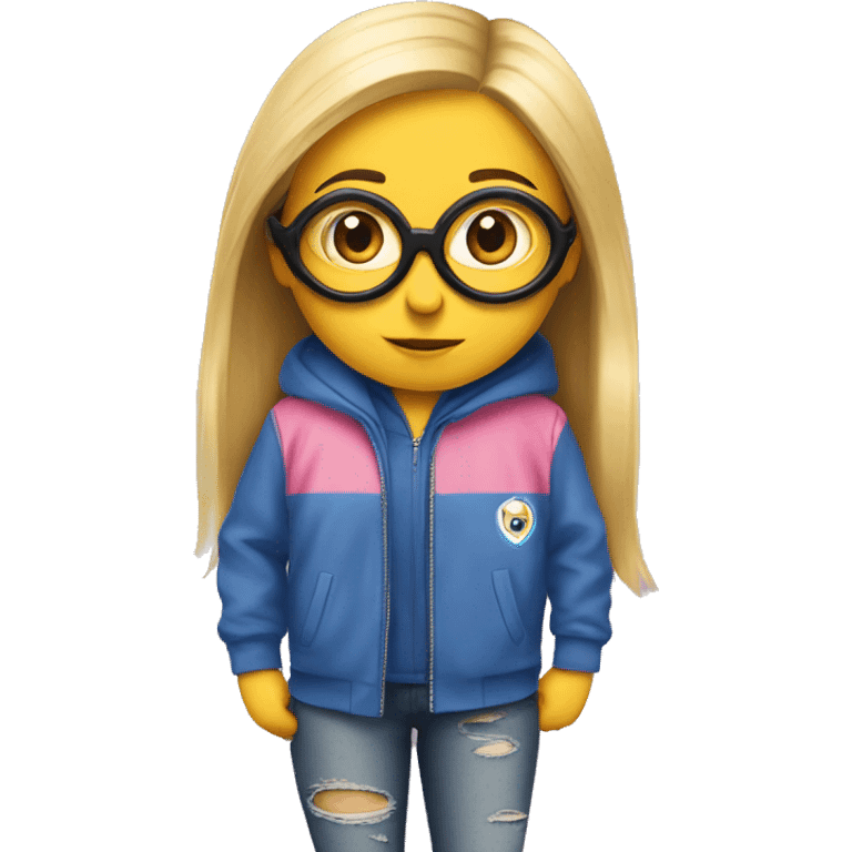 Girl Minion emoji with blue jacket and and pink nike sneakers emoji