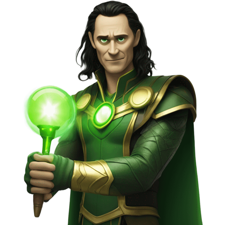 Loki god of stories from mcu holding Green light emoji