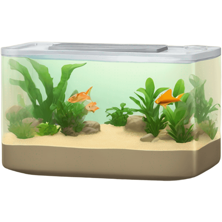 Rectangular fush tank, beige lid and wedges with plants and Tetraglow fish emoji