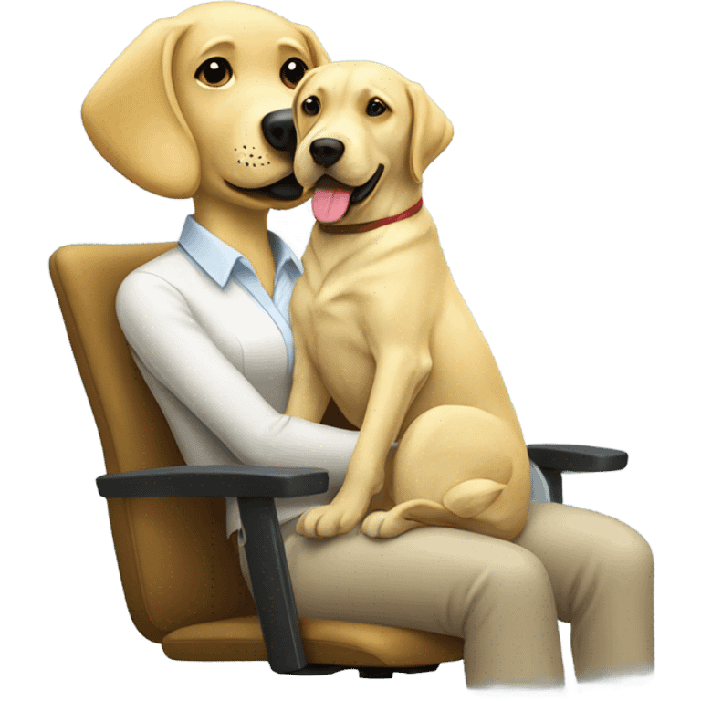 yellow lab with woman in office chair emoji