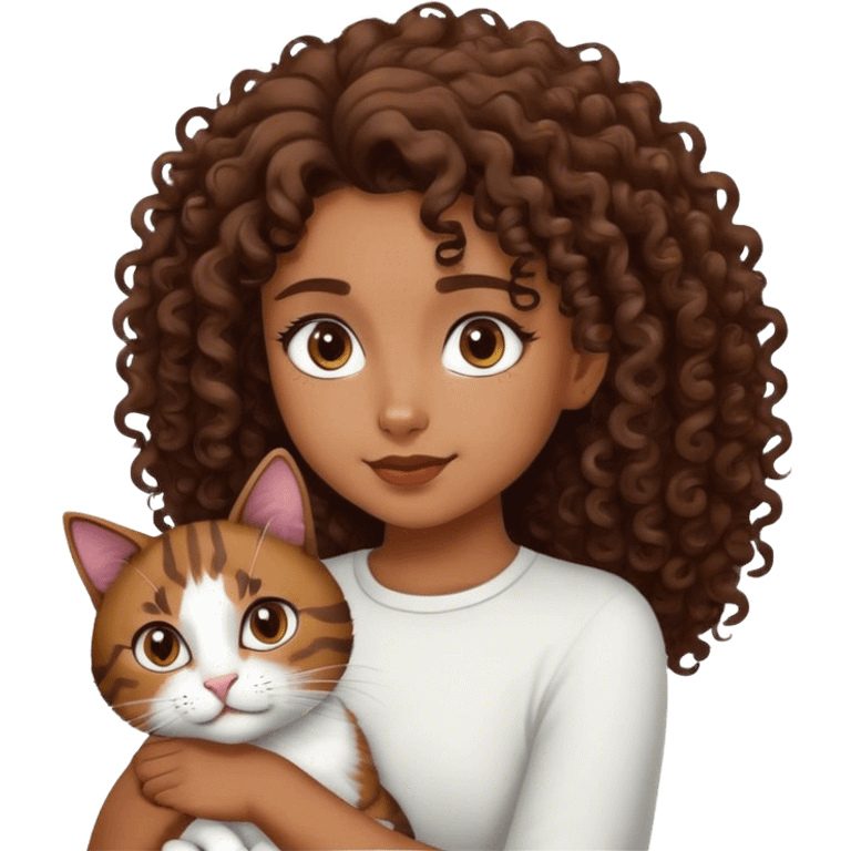 Black and white cat with curly hair brown girl emoji