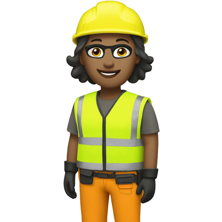 Livvy Dunne is a construction worker wearing a neon yellow reflective safety vest, neon yellow reflective pants, hard hat, tool belt, ear muffs, patriotic face mask. she also a patriotic patch on the vest emoji