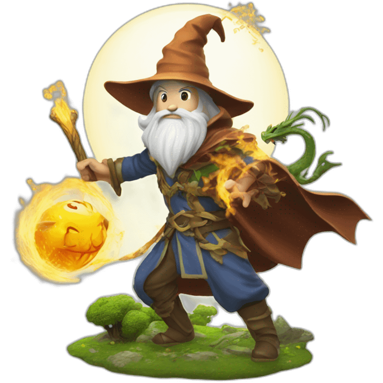 wizard with nature magic fighting dragon emoji