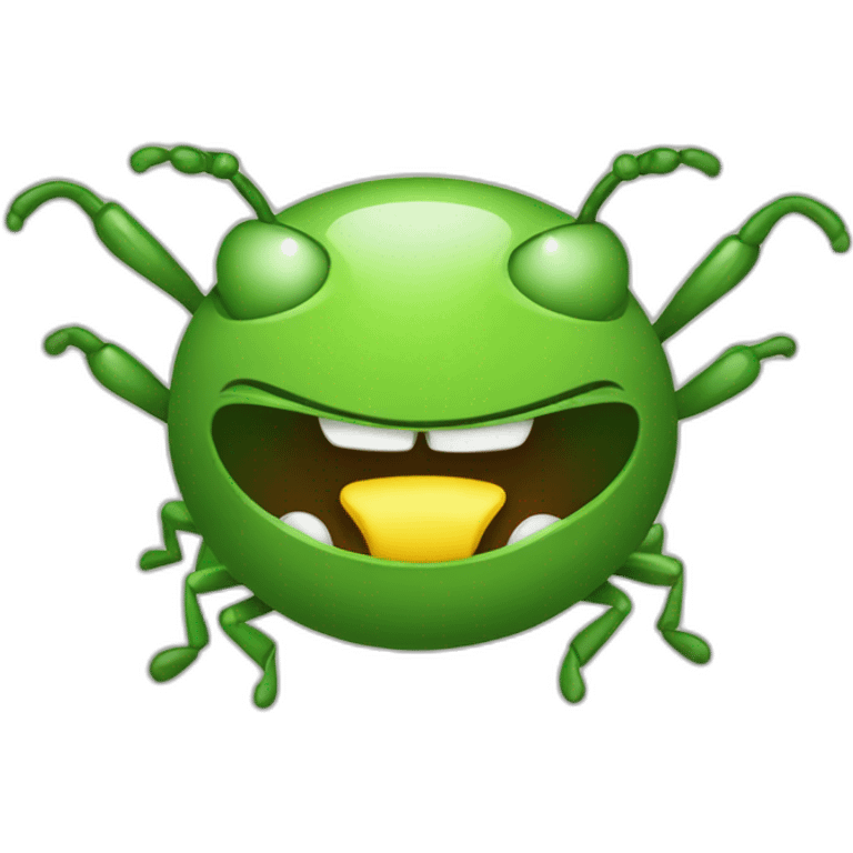 mischievous Round green bug face eating emoji