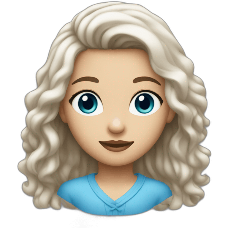 Une fille blanche au cheveux brun foncé au yeux bleu emoji