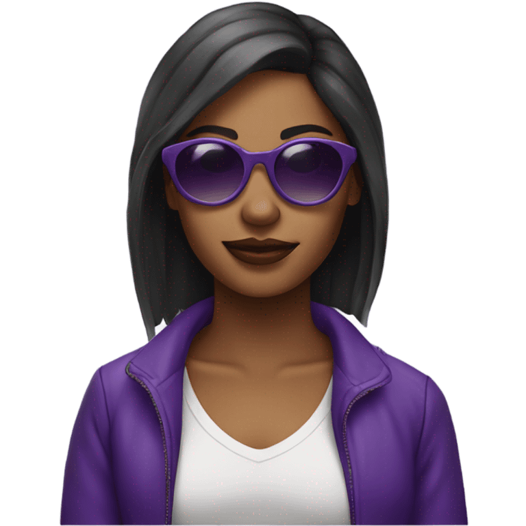 urban solo young woman with purple sunglasses emoji