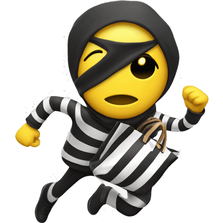 yellow thief running with bag of money, black and white striped clothes emoji