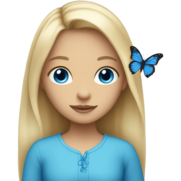 Blond girl blue eyes blue butterfly  emoji