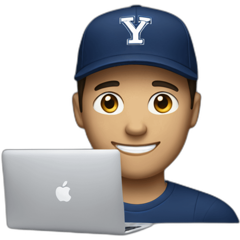 Caucasian guy with dark short hair wearing a Yale university hat holding a soccer ball and a MacBook computer emoji