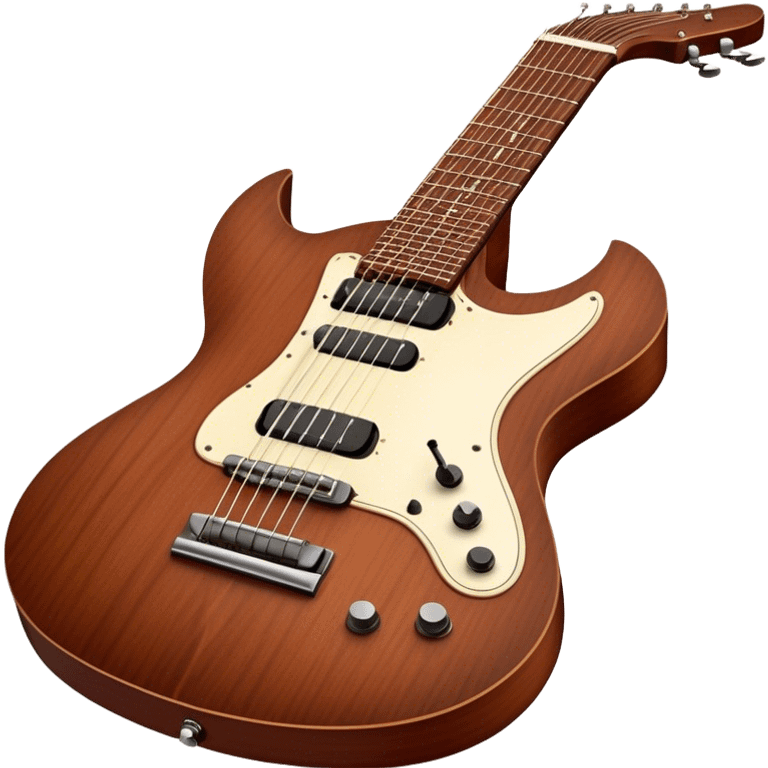 Cinematic Realistic Guitar, smooth mahogany body with deep wood grain, metal strings catching soft reflections, intricate tuning pegs gleaming subtly, warm light accentuating the contours, glowing with the warmth of music and craftsmanship. emoji