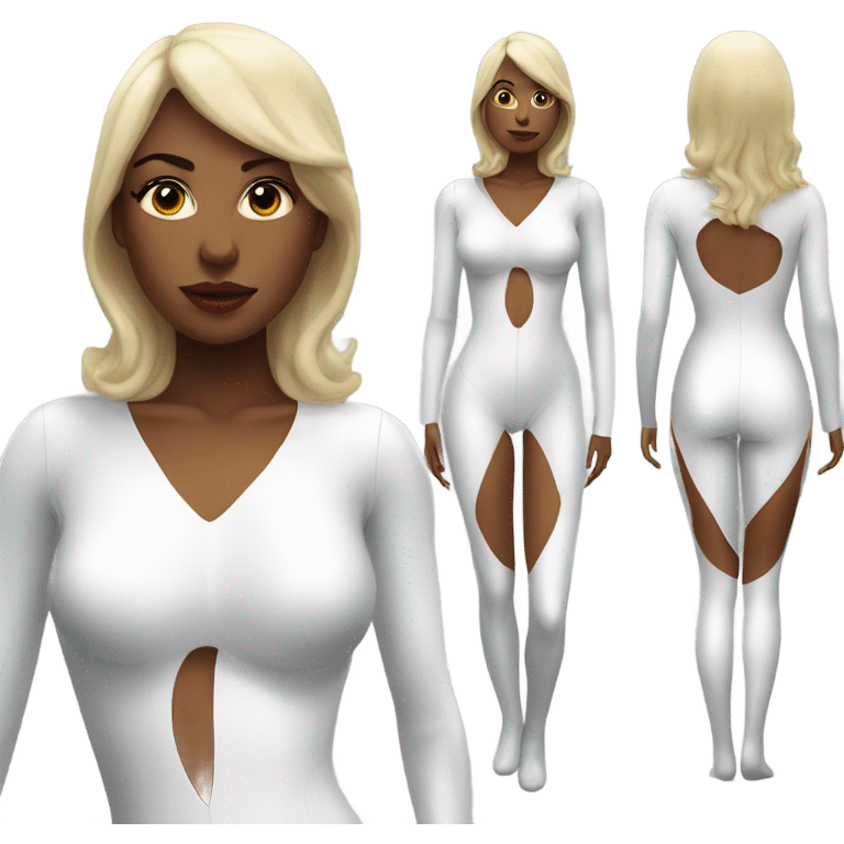 woman white latex bodysuit full front and back emoji