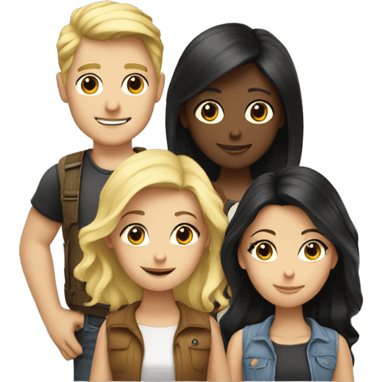 three friends: a blond guy, a blonde girl and a girl with black hair emoji