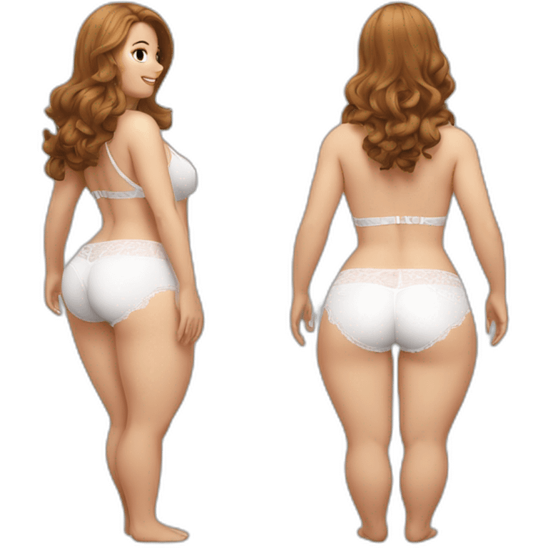 Full body Caucasian curvy beauty white knickers back and front views emoji