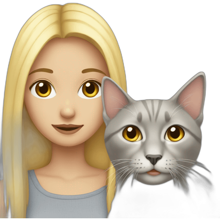 blonde girl with a grey cat emoji