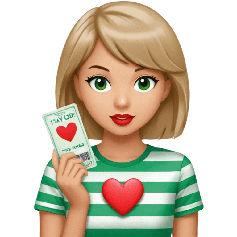 Heart in green striped T-shirt ￼ with Taylor Swift tickets emoji