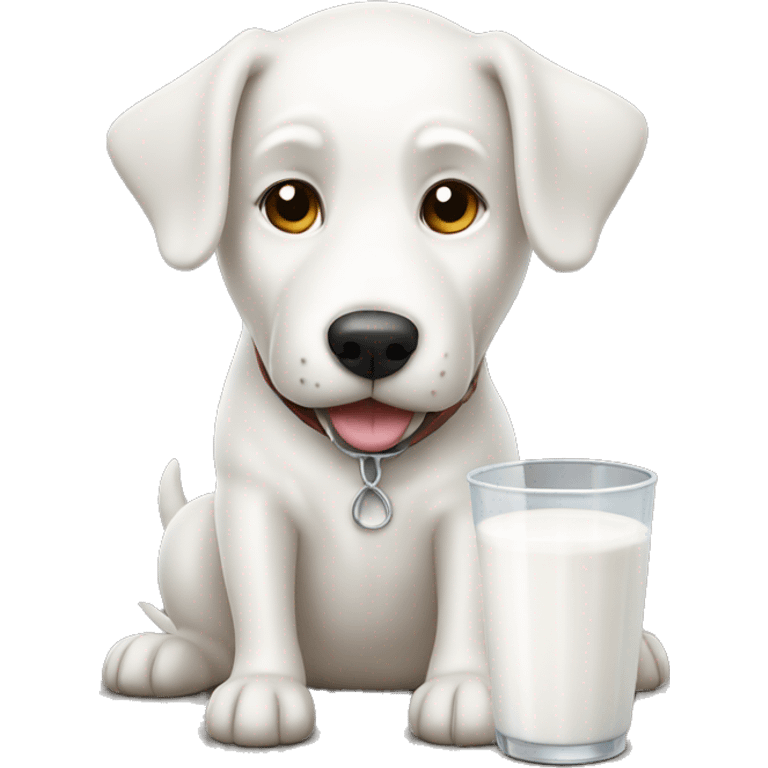 White dog is sitting and drinking milk emoji