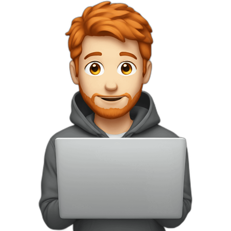 Redhead man wearing hoodie working on laptop emoji