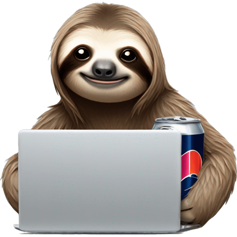 sloth with RedBull can and laptop emoji