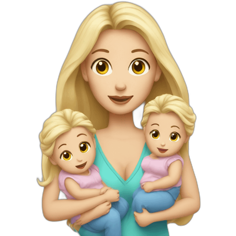 long hair blonde mother with 2 female babies emoji