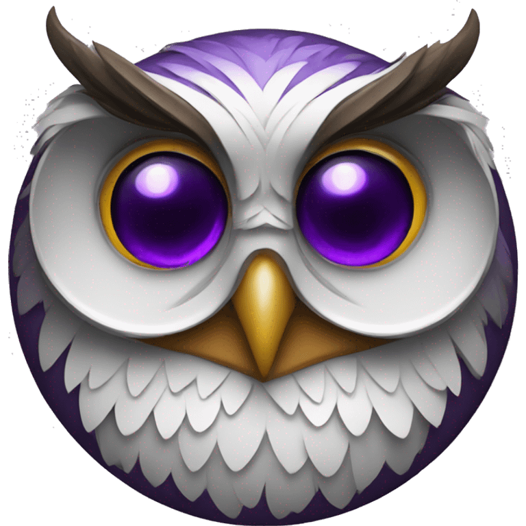 Owl with purple eyes in black coin emoji