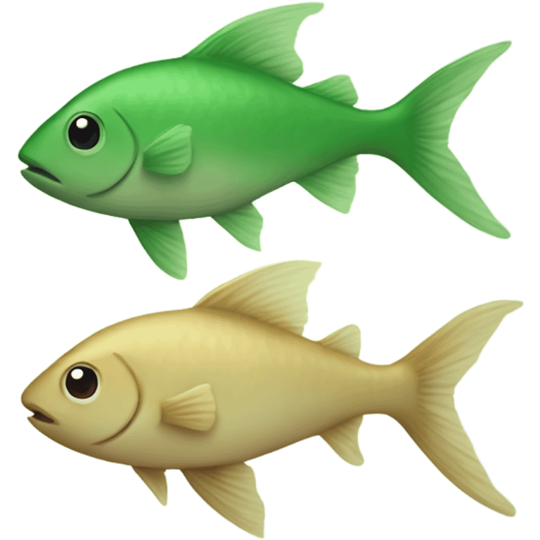 Two fish one above the other but green and beige  emoji