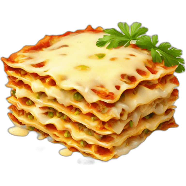 lasagna with parsley and grated cheese and melting cheese emoji