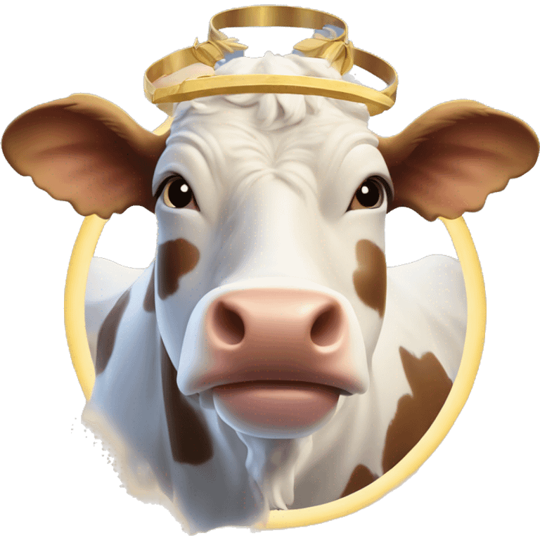 three cows with halo and wings on a cloud emoji