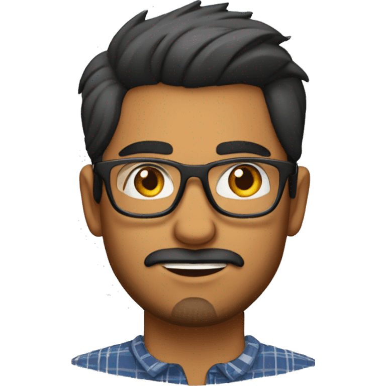 indian young guy with NO MOUSTACHE but stubble goatee beard and transparent spectacles wearing a flannel emoji