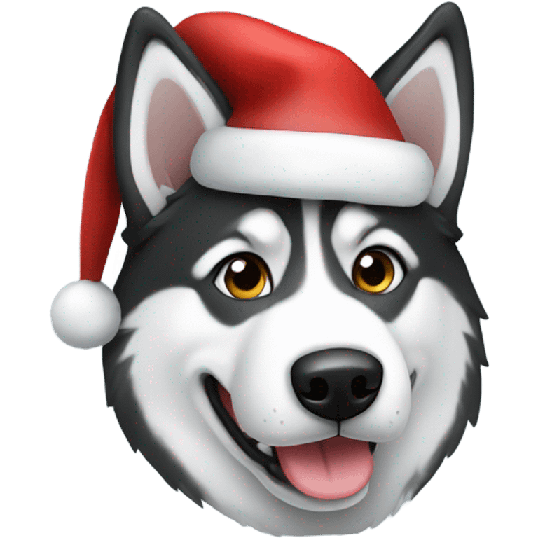 Black and white husky wearing Santa hat emoji