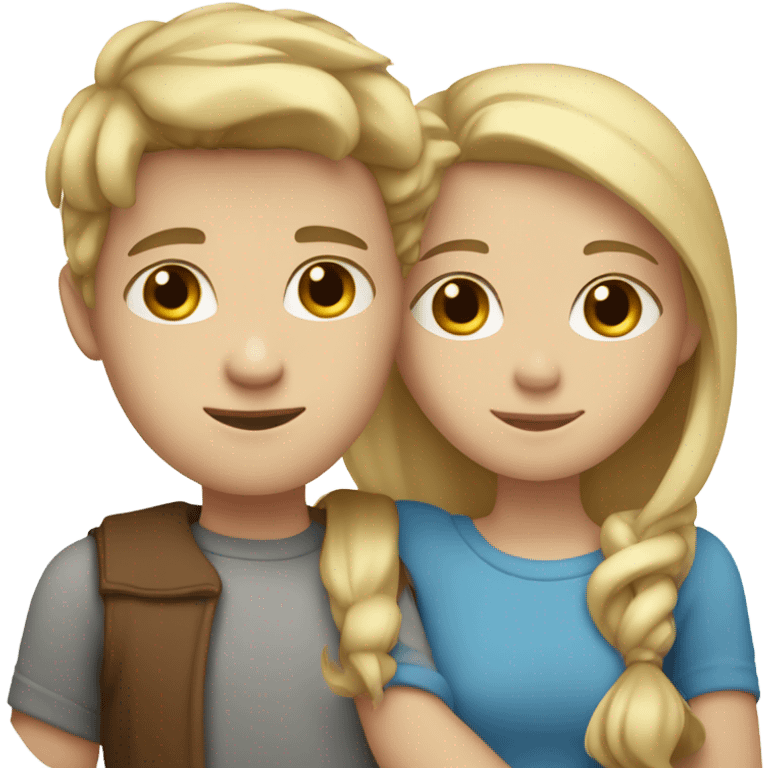 girl with blonde hair and blue eyes hugging boy with brown hair and brown eyes emoji