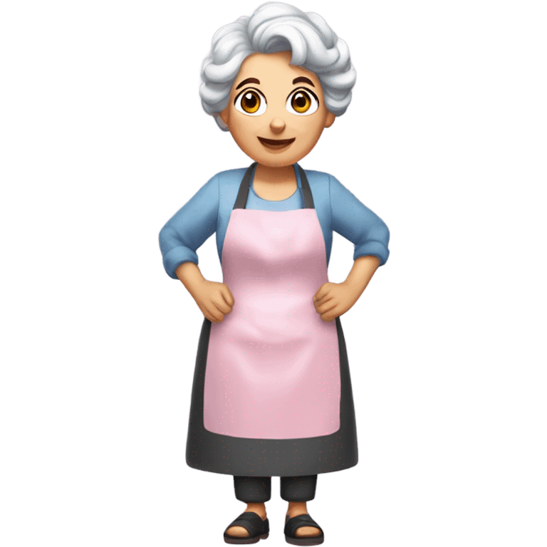 Full-body Italian grandmother with pink hair curlers, grey hair, a mole near her mouth, wearing a traditional cooking apron, slightly overweight emoji