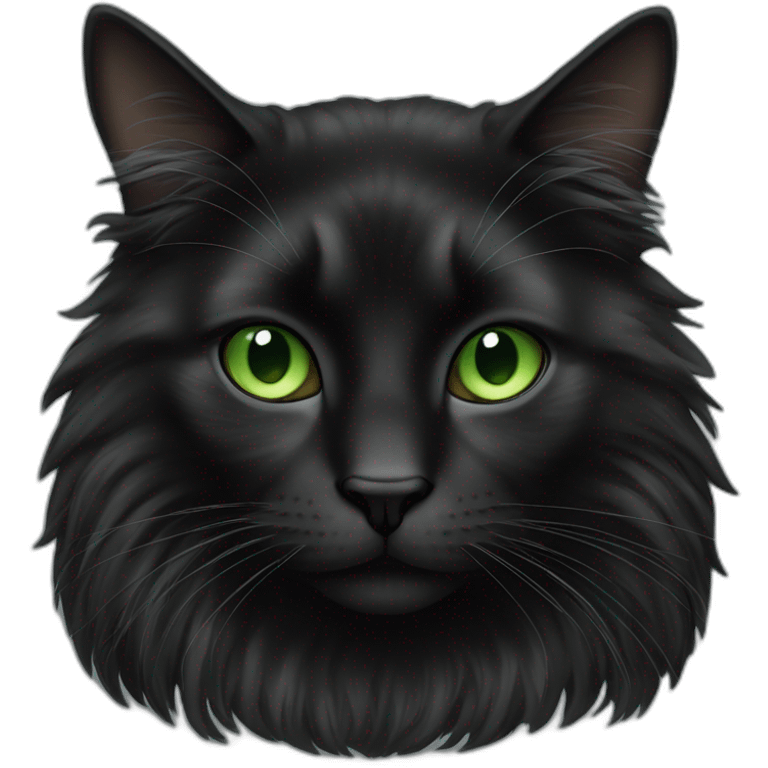 Black big quand long hair cat with Green eyes emoji