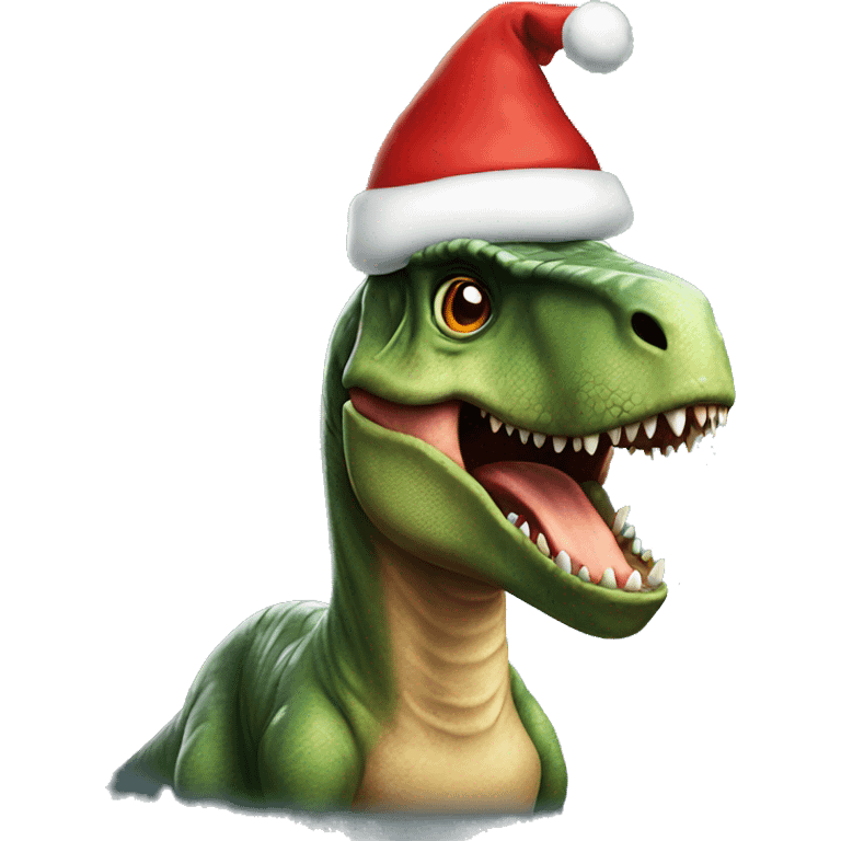 Dinosaur T-rex with christmas hat emoji