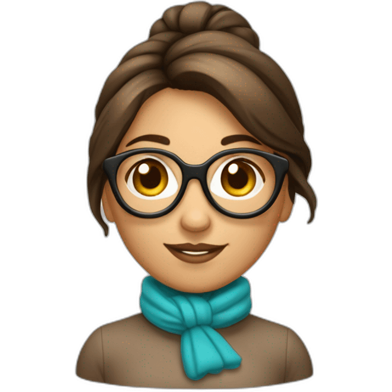 femme brune un peu bronzée avec un chignon et des lunettes emoji