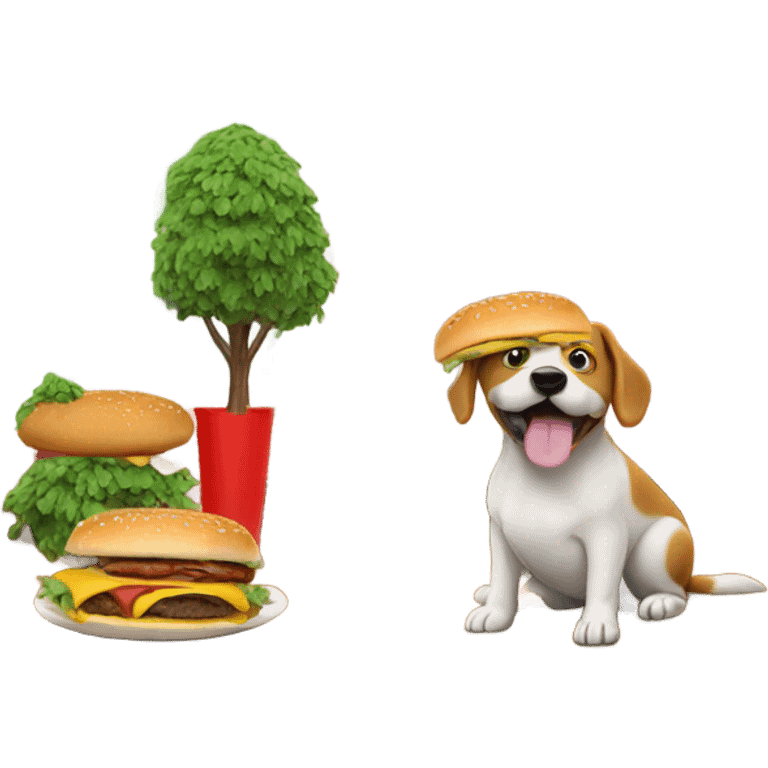 Dog with tree in house and eating a burger emoji