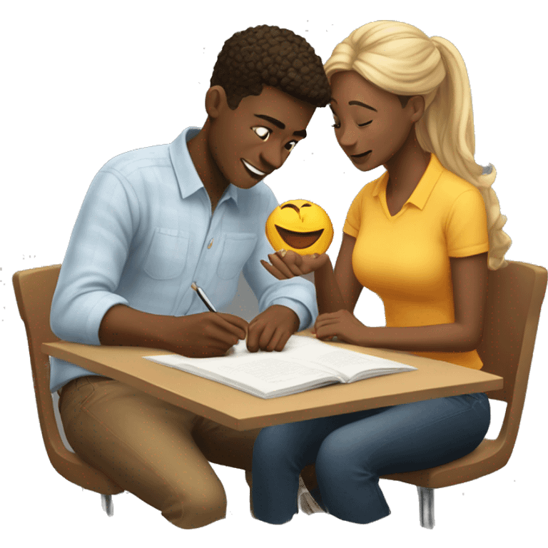 a college student couple is studying emoji