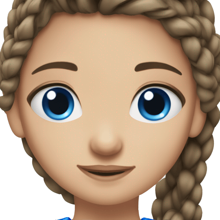 Brunette girl with blue eyes, braided in 2 spikelets and in eyes glitter emoji