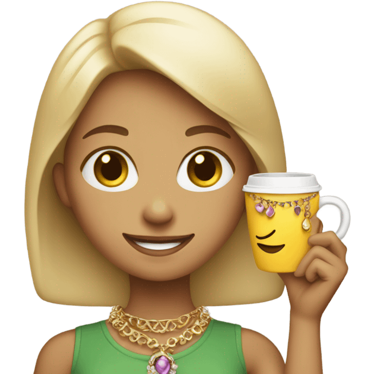 smiling girl with jewelry cup emoji