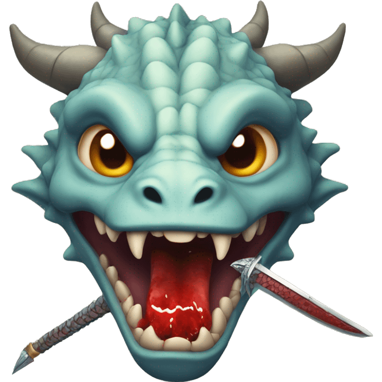 Mythical dragon with bloody sword in mouth  emoji