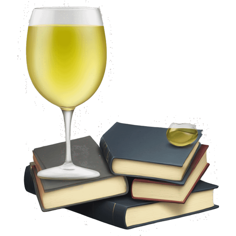 a glass of white wine and a stack of books emoji