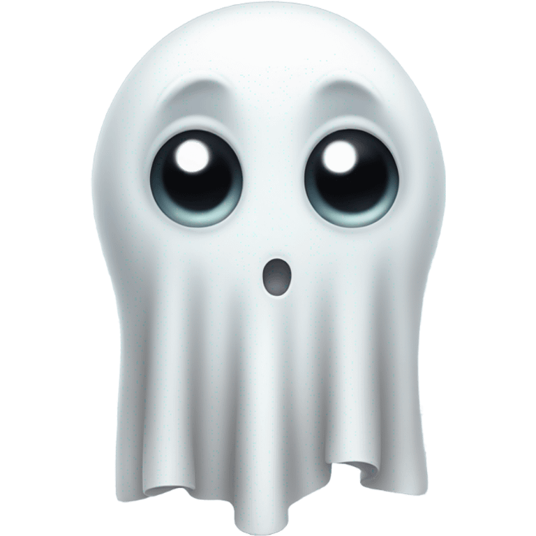 Small cute white ghost with big eyes and a straight mouth between emoji