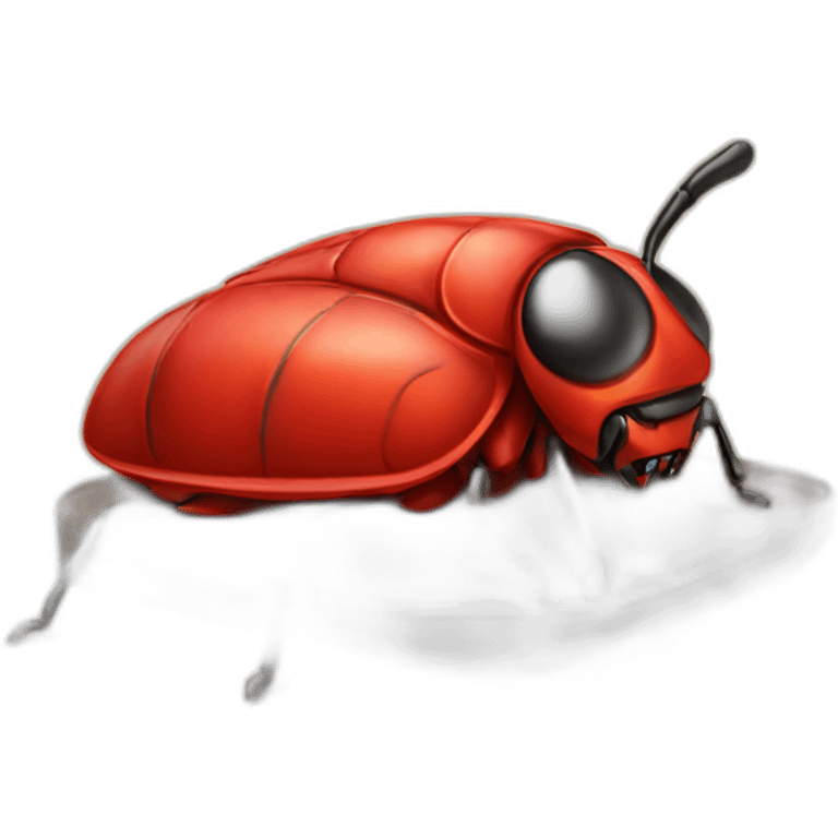 Red Bug eating a small bed emoji