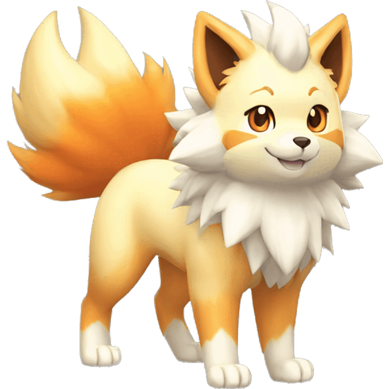 Colorful Shiny Kawaii Cute Arcanine—Vulpix-Ninetails-Flareon-Fakémon-Pokémon full body emoji