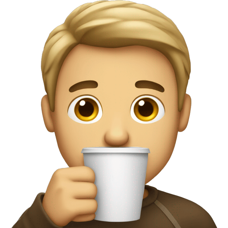 A male holding coffee cup, tired emoji