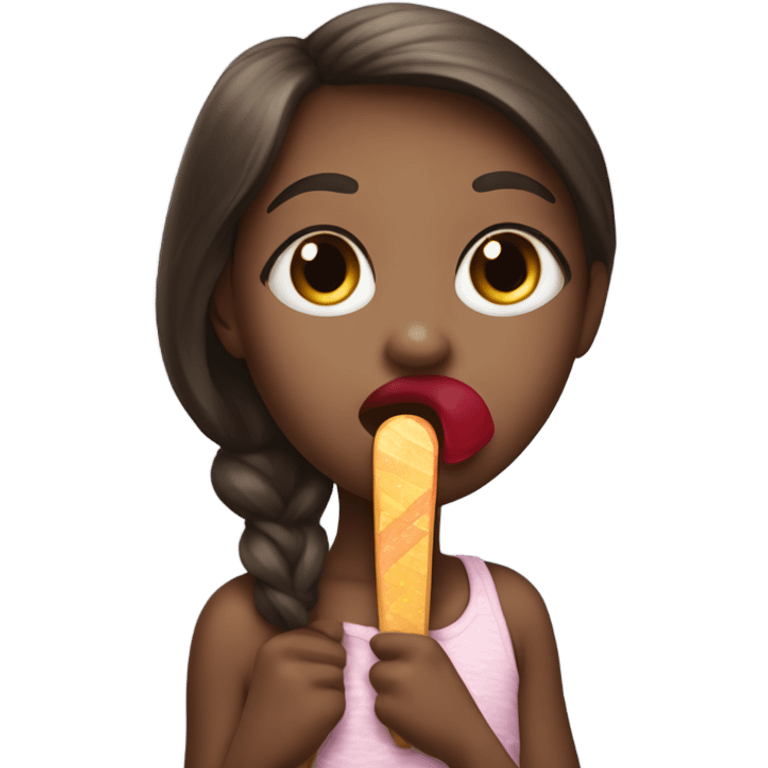 girl with popsicle in her mouth shaped like a nose  emoji