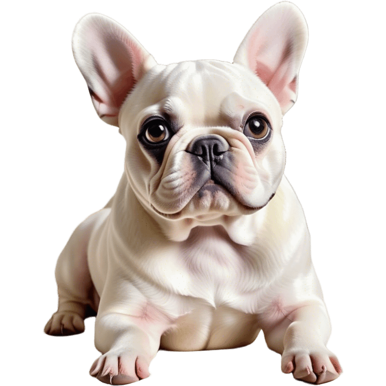 Cinematic Noble Pied French Bulldog Portrait Emoji, Radiating regal yet playful charm, with a distinctive pied fur of contrasting hues and a sculpted, expressive face featuring gentle, wise eyes and a confident stance, simplified yet artistically detailed, glowing with a soft, sophisticated radiance, high shine, exuding intelligent nobility and refined flair, soft glowing outline, capturing the essence of a noble Pied French Bulldog that embodies both strength and grace! emoji